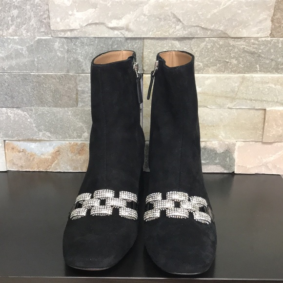 🎁 MARC JACOBS Embellished Chain Suede Block Heel Booties - Picture 4 of 8